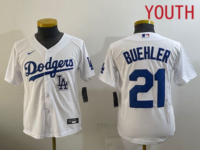 Youth Los Angeles Dodgers #21 Buehler White Game 2024 Nike MLB Jersey style 11213
